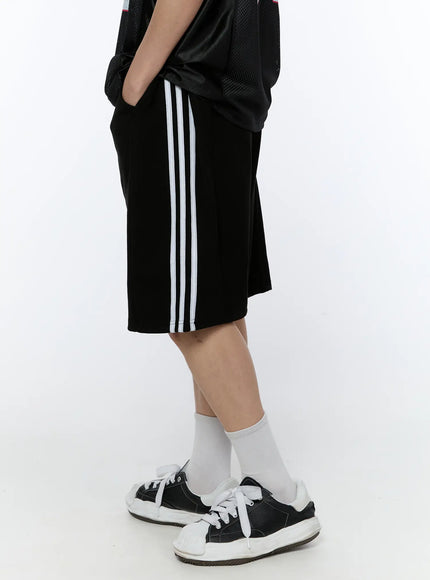mens-black-stripe-track-shorts-black-ia517 / Black