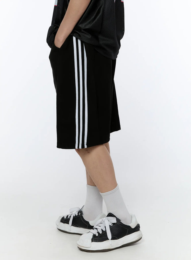 mens-black-stripe-track-shorts-black-ia517 / Black