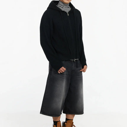 mens-knit-zip-up-hoodie-if503 / Black