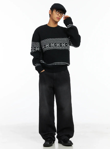 mens-snowflake-knit-sweater-ij514 / Black