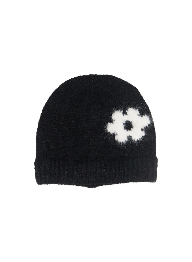 flower-knit-beanie-black-if506 / Black