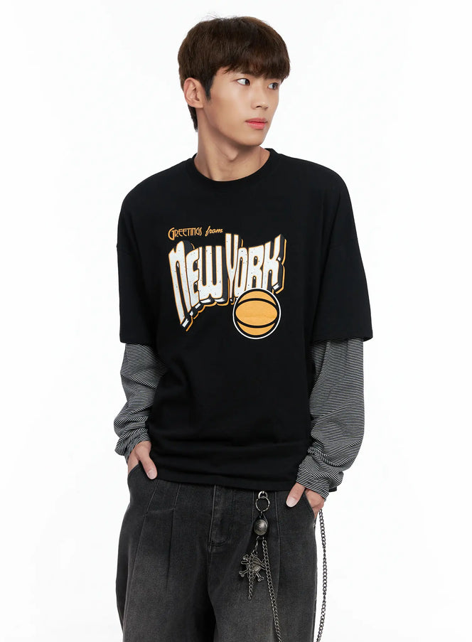 mens-new-york-striped-layered-tee-io502 / Black