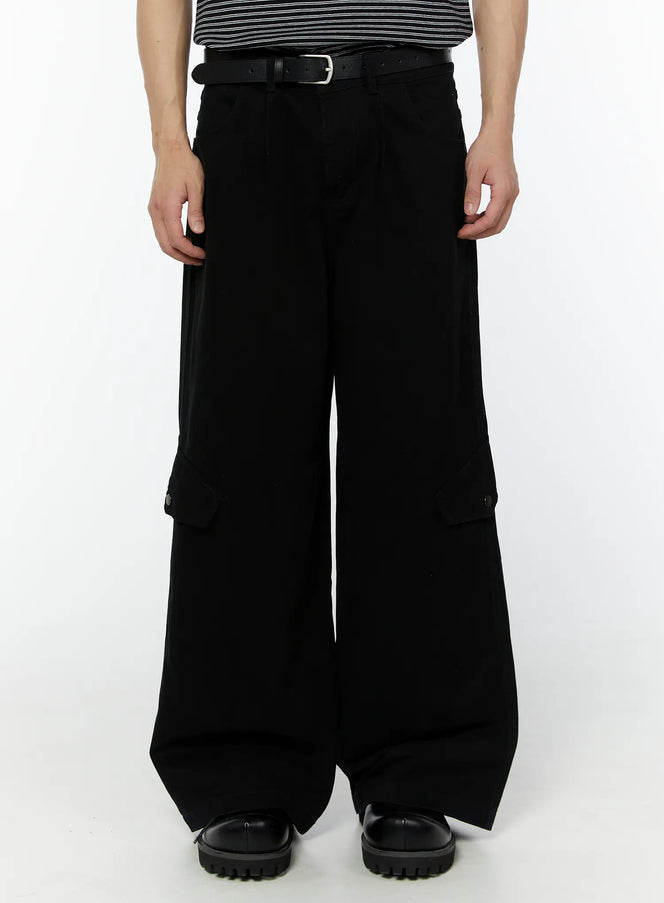 mens-wide-leg-cargo-pants-black-iu504 / Black
