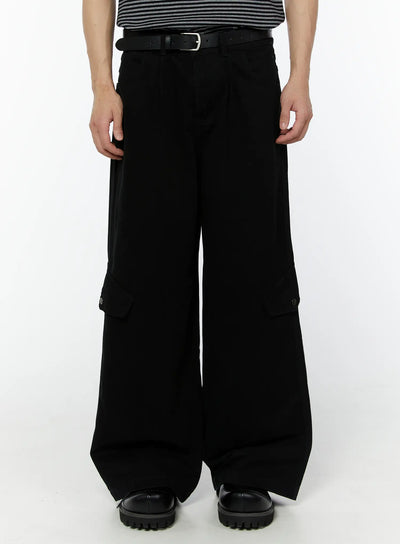 mens-wide-leg-cargo-pants-black-iu504 / Black