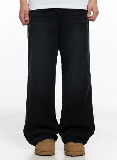 mens-black-washed-wide-corduroy-pants-ij521 / Black