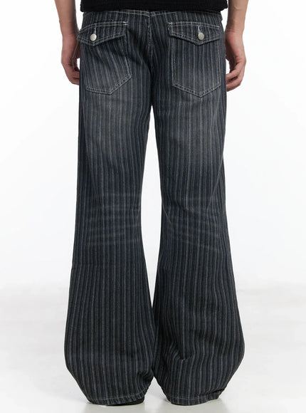 mens-striped-wide-leg-jeans-if516 / Black