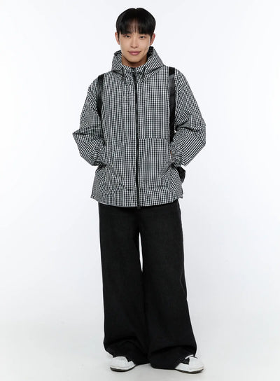 mens-checkered-hooded-jacket-ia520 / Black