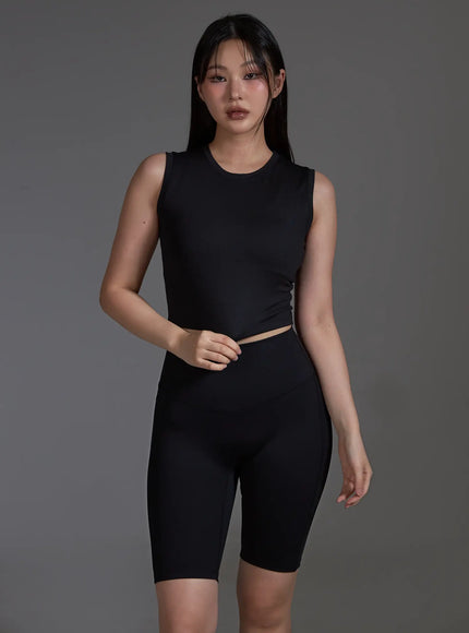Slim Fit Cropped Sleeveless Top (Black) IO517