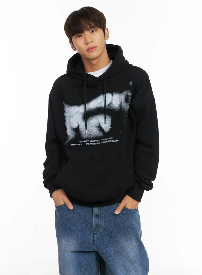 mens-spray-graphic-print-fleece-hoodie-id511 / Black