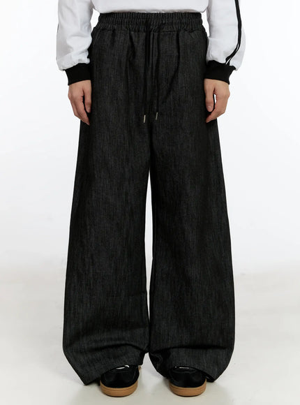 mens-snap-button-wide-leg-jeans-id502 / Black