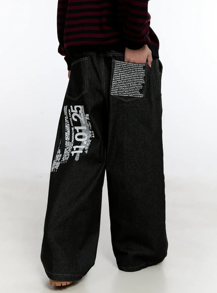 Men's Graphic Jeans (Black) IS529