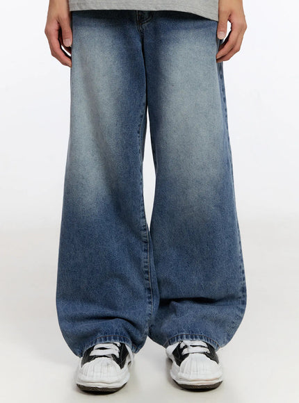 mens-wide-leg-washed-jeans-in524 / Blue