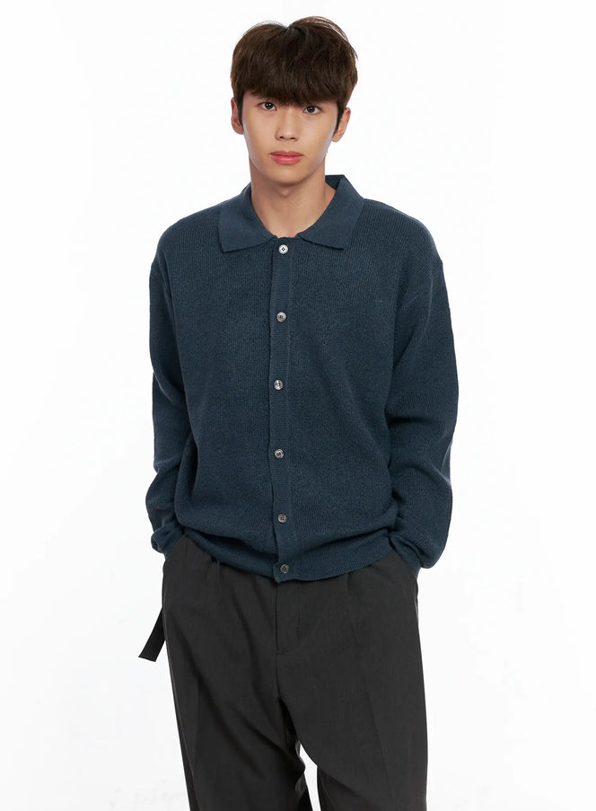 mens-classic-button-up-knit-sweater-io506 / Blue