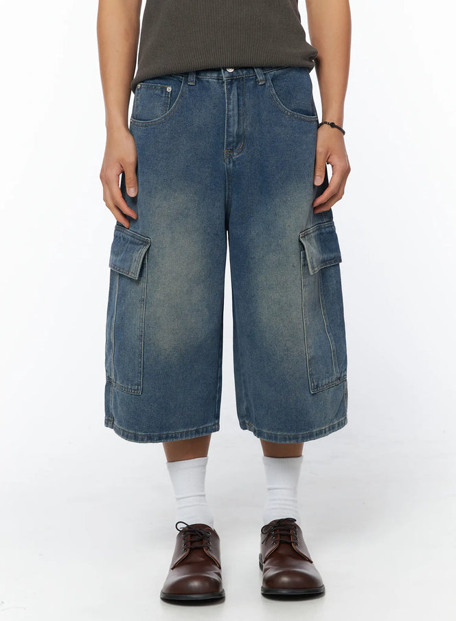 mens-vintage-denim-cargo-shorts-iu503 / Blue