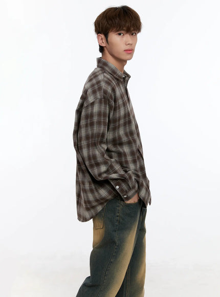 mens-plaid-button-up-shirt-in512 / Brown