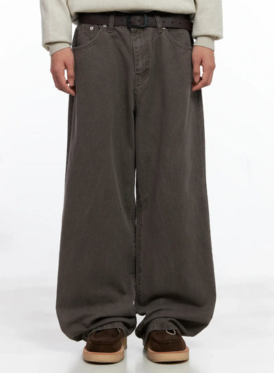 mens-washed-wide-leg-pants-is519 / Brown