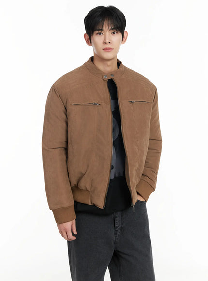 mens-two-way-zipper-biker-jacket-brown-if517 / Brown