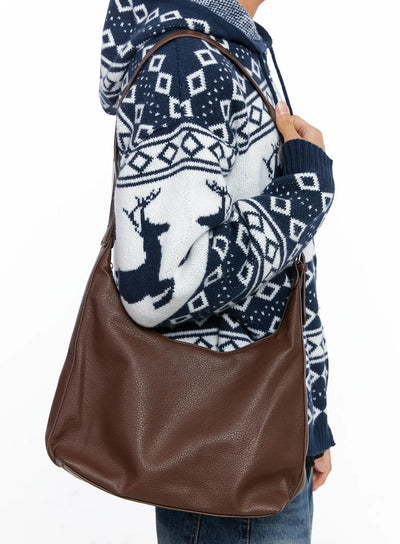 classic-faux-leather-shoulder-bag-io502 / Brown