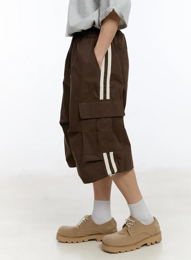 mens-striped-pocket-track-shorts-ia507 / Brown