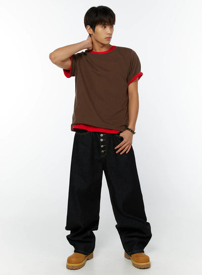 mens-layered-t-shirt-iy508 / Brown