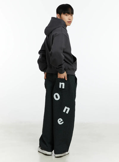 mens-mini-check-pattern-pin-tuck-wide-parachute-pants-if511 / Dark blue