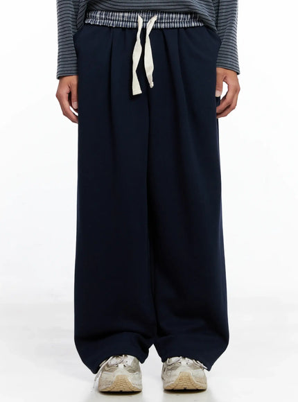 mens-plaid-waistband-sweatpants-io502 / Dark blue