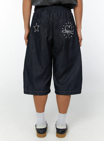 mens-embroidered-bermuda-shorts-dark-blue-iy513 / Dark blue