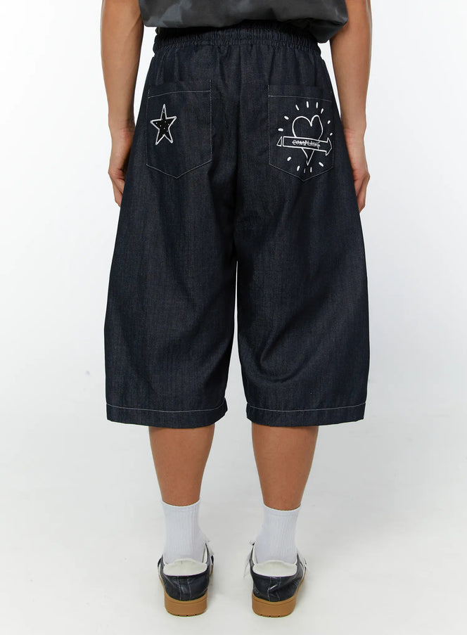 mens-embroidered-bermuda-shorts-dark-blue-iy513 / Dark blue