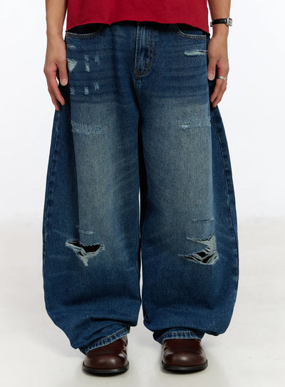 mens-distressed-wide-leg-jeans-im530 / Dark blue
