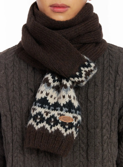 nordic-pattern-knit-scarf-id511 / Dark brown