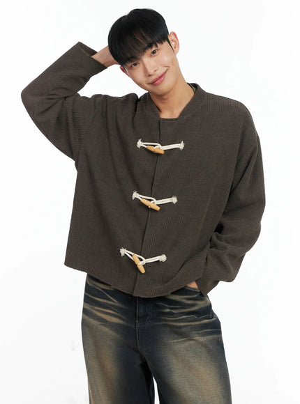 mens-ribbed-toggle-jacket-in518-1 / Dark brown