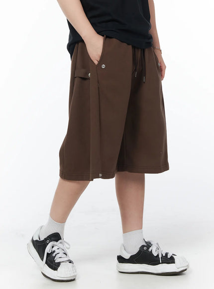 mens-casual-snap-button-bermuda-shorts-dark-brown-iy522 / Dark brown