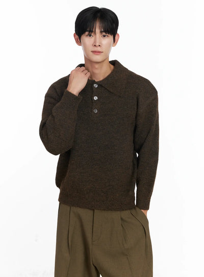 mens-classic-collared-long-sleeve-knit-ij521 / Dark brown