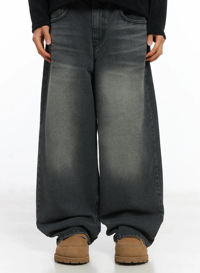 mens-fade-wide-leg-jeans-ij514 / Dark gray