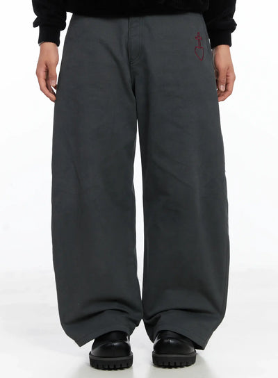 mens-studded-graphic-wide-pants-ij512 / Dark gray