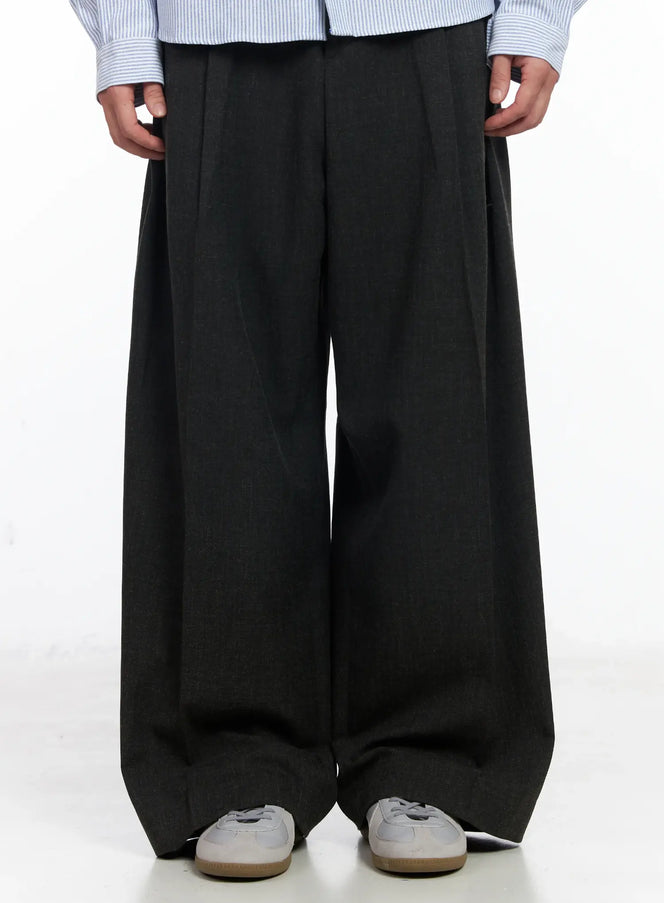 mens-dark-gray-wide-slacks-ij521 / Dark gray