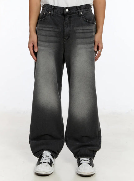 mens-washed-wide-leg-jeans-im530 / Dark gray