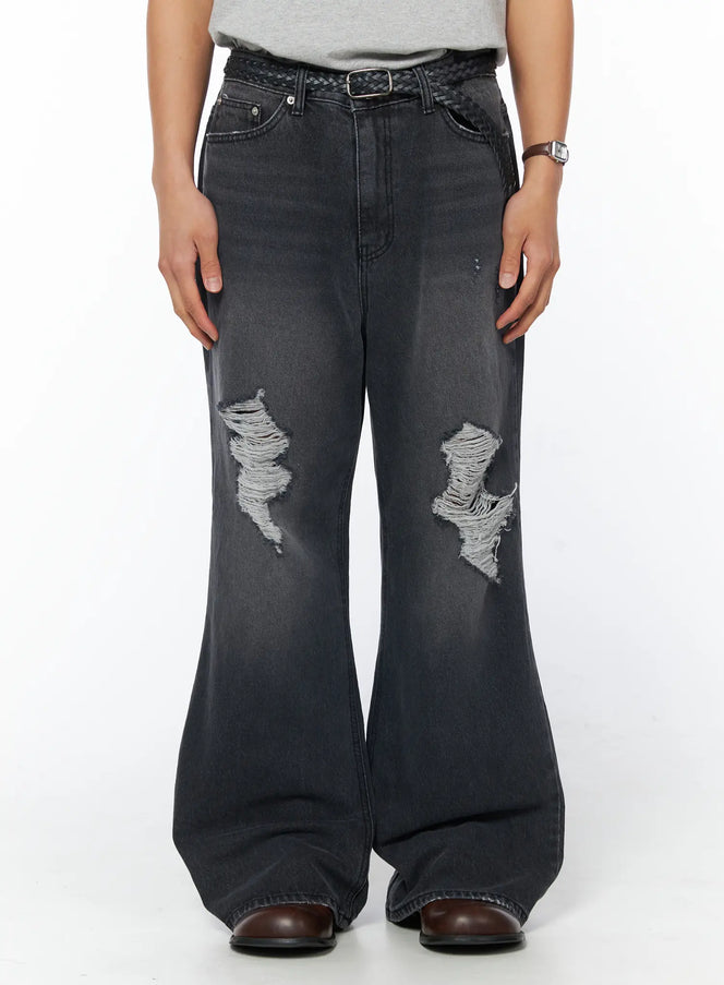 mens-distressed-bootcut-jeans-iu503 / Dark gray
