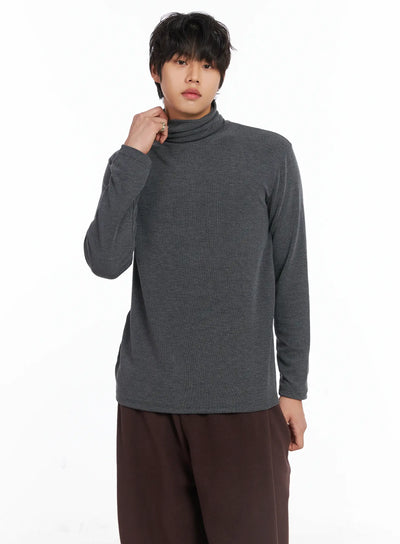 mens-loose-fit-turtleneck-long-sleeve-top-ij512 / Dark gray