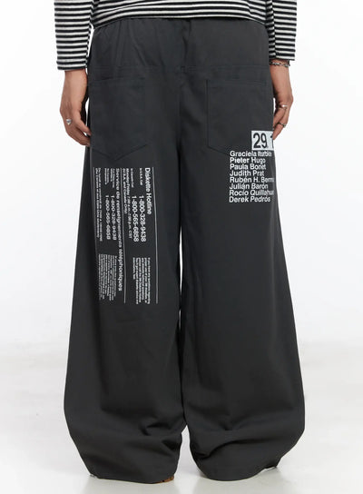 mens-wide-leg-graphic-cotton-pants-ij527 / Dark gray