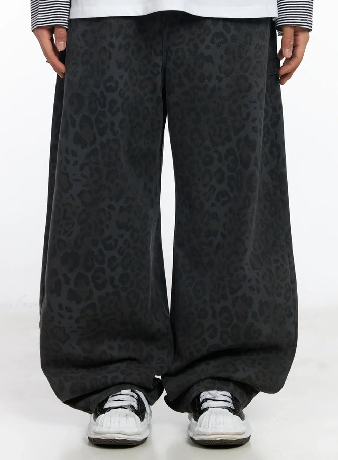 mens-leopard-print-carpenter-pants-ij527 / Dark gray