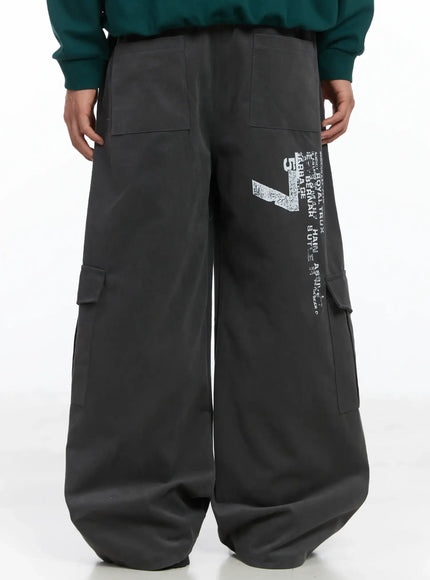 mens-wide-leg-drawstring-cargo-pants-ij512 / Dark gray