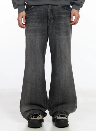 mens-dark-gray-semi-flared-jeans-ij521 / Dark gray