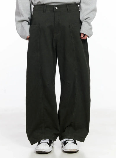 mens-heart-embroidered-wide-cotton-pants-ij521 / Dark green