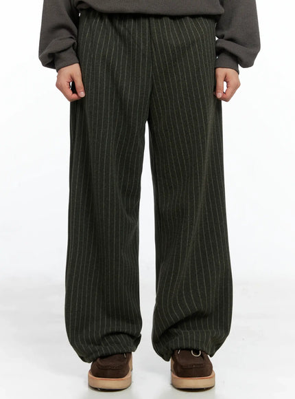 mens-stripe-wide-leg-pants-dark-green-in518-1 / Dark green