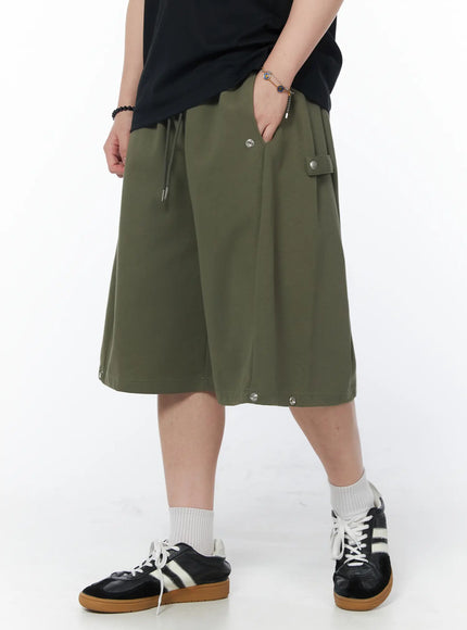 mens-casual-snap-button-bermuda-shorts-dark-green-iy522 / Dark green