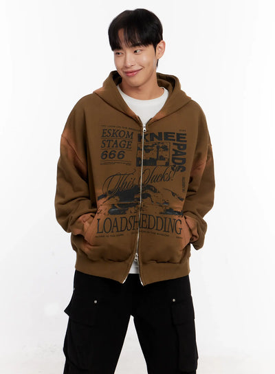 mens-vintage-wash-graphic-zip-up-hoodie-io523 / Dark green