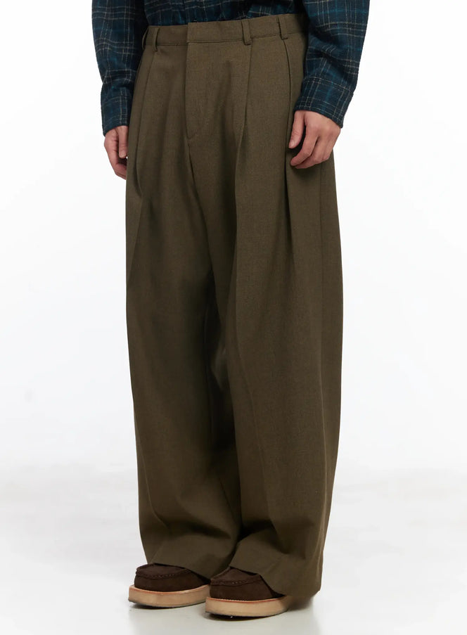 mens-khaki-wide-leg-slacks-ij521 / Dark green