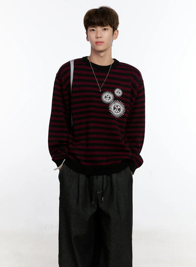 Men's Sunburst Striped Knit Sweater IS529