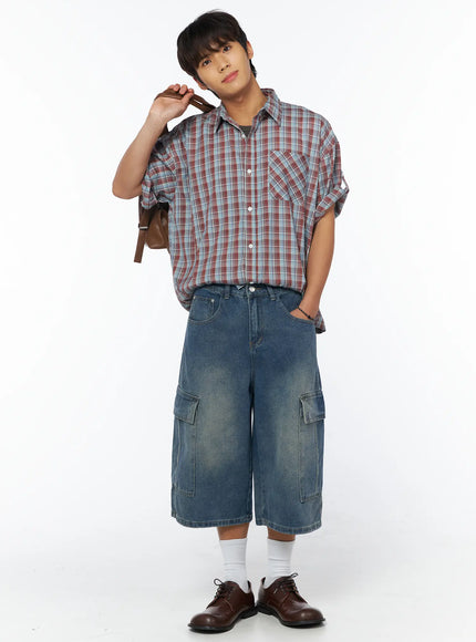 mens-checkered-plaid-shirt-iu503 / Dark red